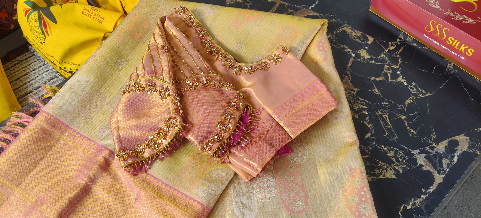 Peach Tissue Blouse by Sanmi Creation