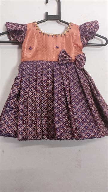 Soft pattu baby frock with bow