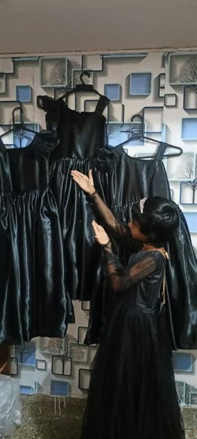 Black satin family gowns