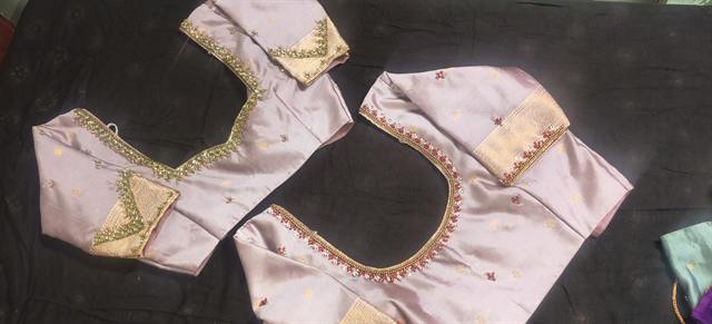 Ivory Blouse Pair — Matching pair, gold Aari