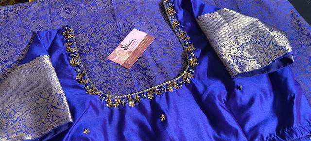 Royal Blue Blouse — Stone & bead embellished neckline
