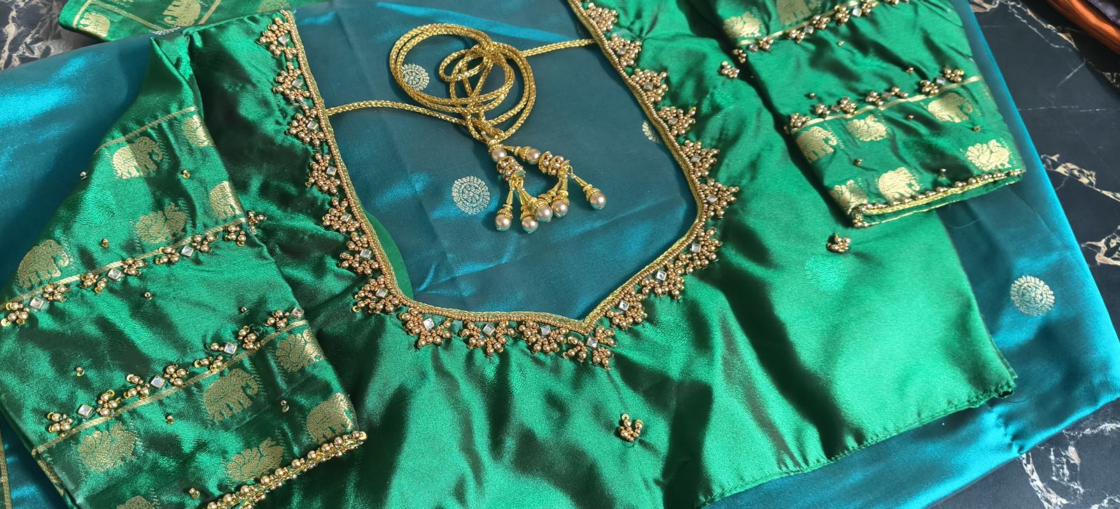 Teal Silk Blouse by Sanmi Creation